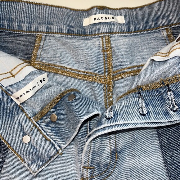 PACSUN 2-Tone Denim Patch High-Rise Icon Jean Shorts Size 26 - Picture 3 of 6